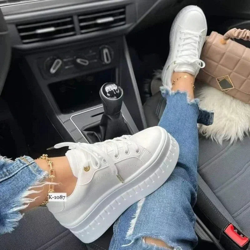White Shoes Casual Shoes for Women  New Platform Sneakers Solid Color Ladies Footwear Trend Lightweight PU Vulcanized Shoes