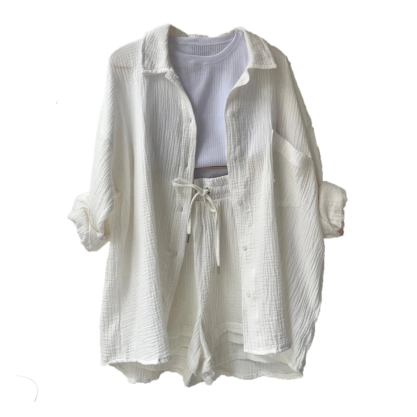 Women's Summer Outfit Muslin Blouse and Coat 2-Piece Clothing Elegant Beach Holiday Women's Set Female Coat Loose Suit