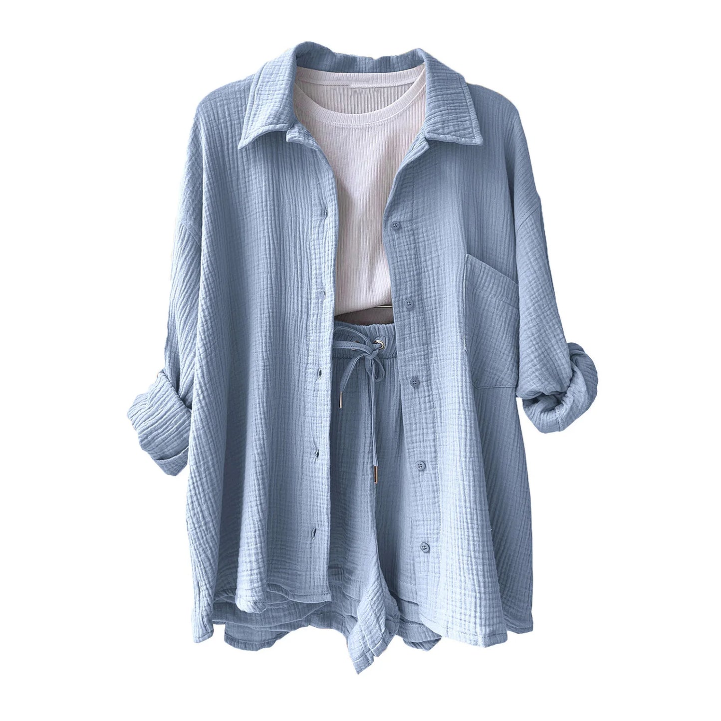 Women's Summer Outfit Muslin Blouse and Coat 2-Piece Clothing Elegant Beach Holiday Women's Set Female Coat Loose Suit