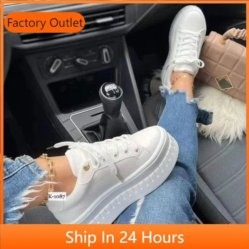 White Shoes Casual Shoes for Women  New Platform Sneakers Solid Color Ladies Footwear Trend Lightweight PU Vulcanized Shoes