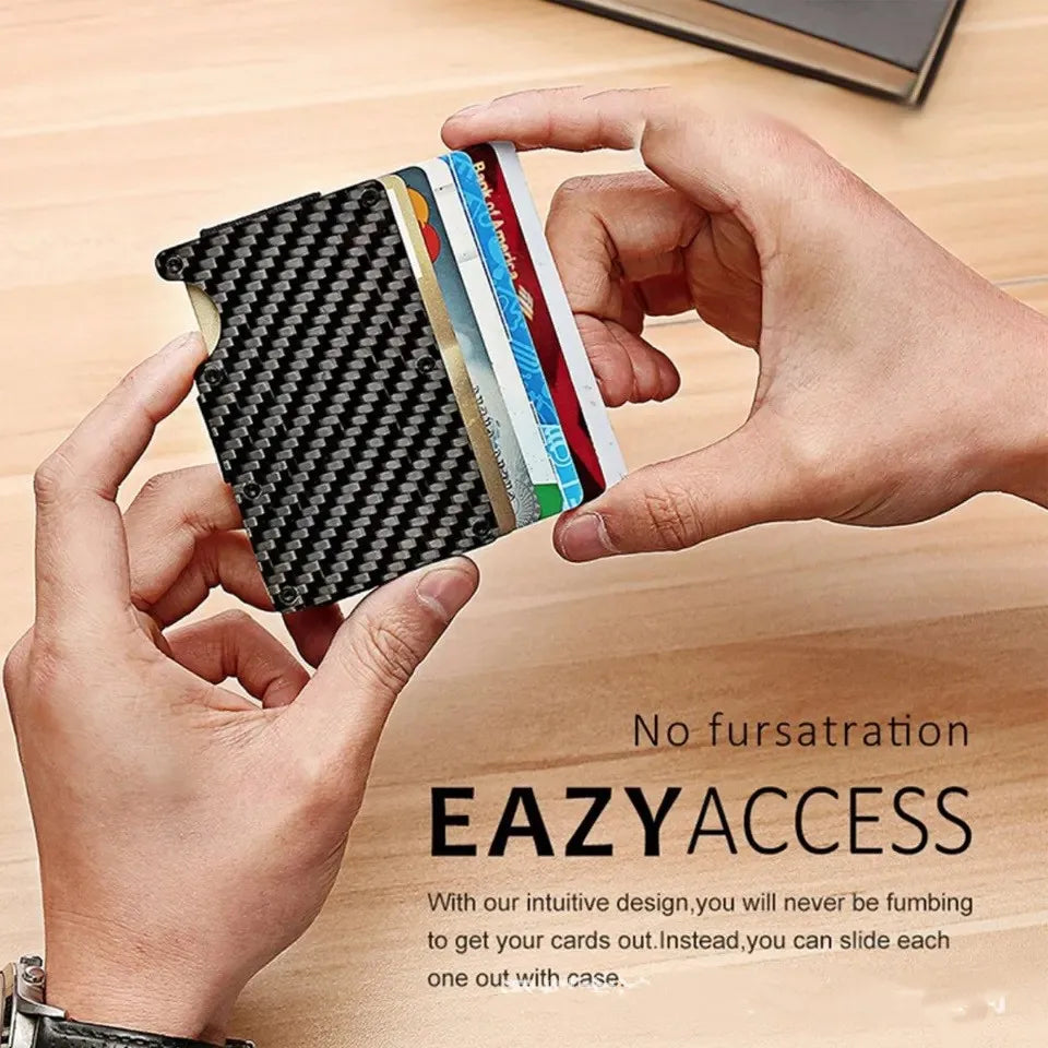 Carbon Fiber Metal Minimalist Slim Credit Card Holder Wallet for Men RFID Bank Cardholder Case