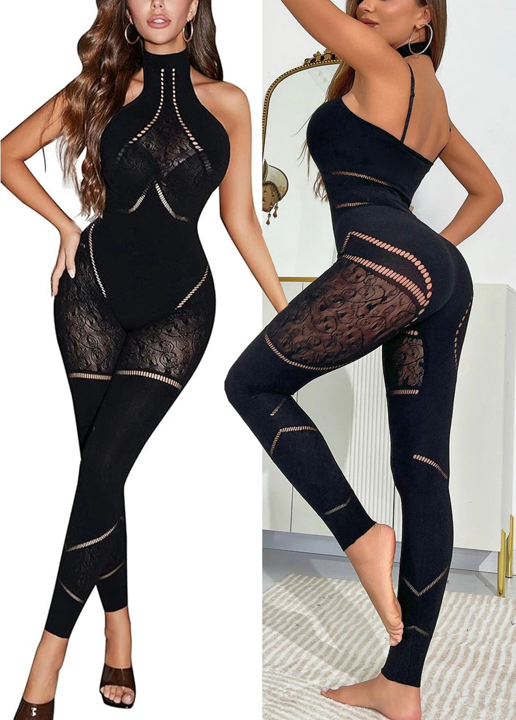 Hollow Out Sexy Curves Nightclub Party Transparent Super Elastic Mesh Playsuit Bodysuit Romper Women's Clothing Romper Jumpsuit