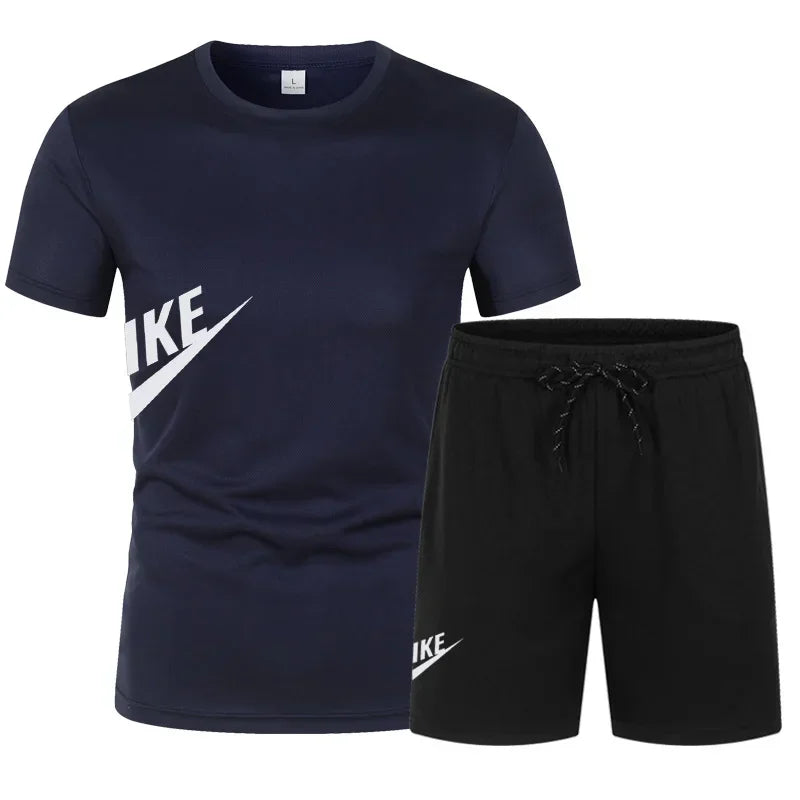 2025 Men's Summer T-shirt and Shorts Set Men's Breathable Sportswear Set Casual and Fashionable Short-sleeved T-shirt Set