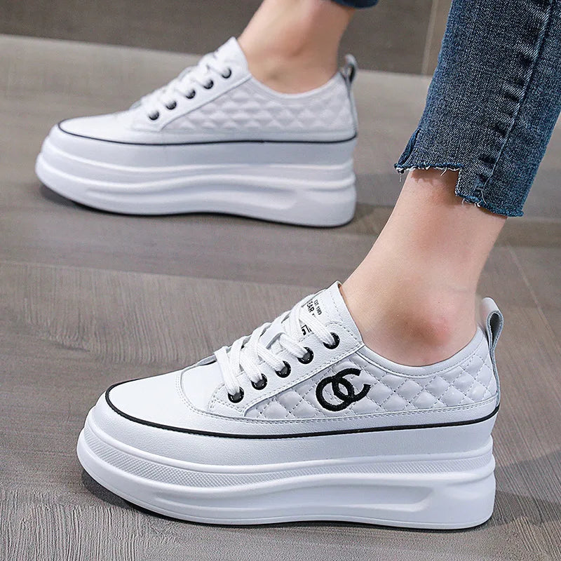 Women's Shoes 2026 Spring New Style Thick Bottom Height-Increasing Board Shoes Rubber Material Made in China Flat Shoes