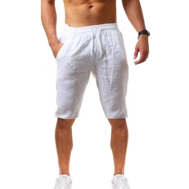 Hot Men Cotton Linen Trousers Solid Color Elastic Waist Loose Long Trousers Men's Hip-hop Breathable Casual Pants